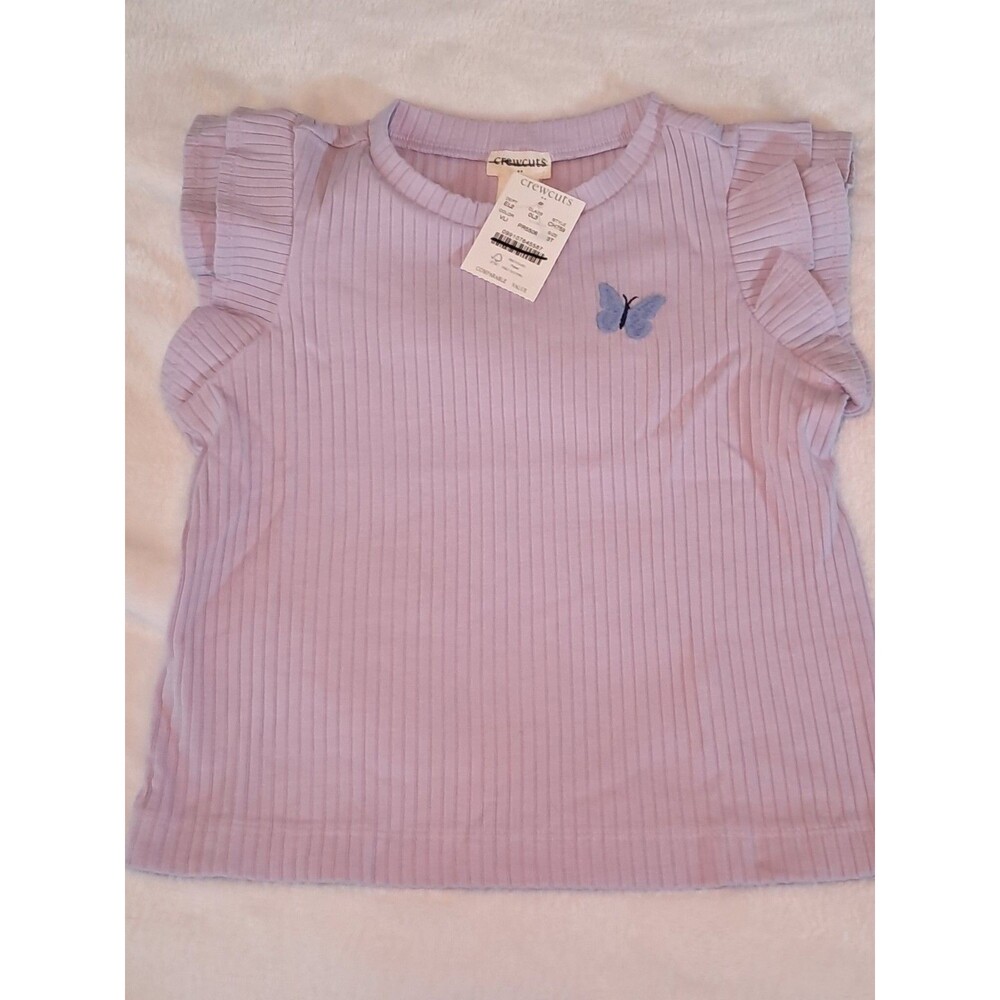 NWT Crewcuts 3T Butterfly Embroidery Ribbed Ruffle Short Sleeve T-shirt Lilac